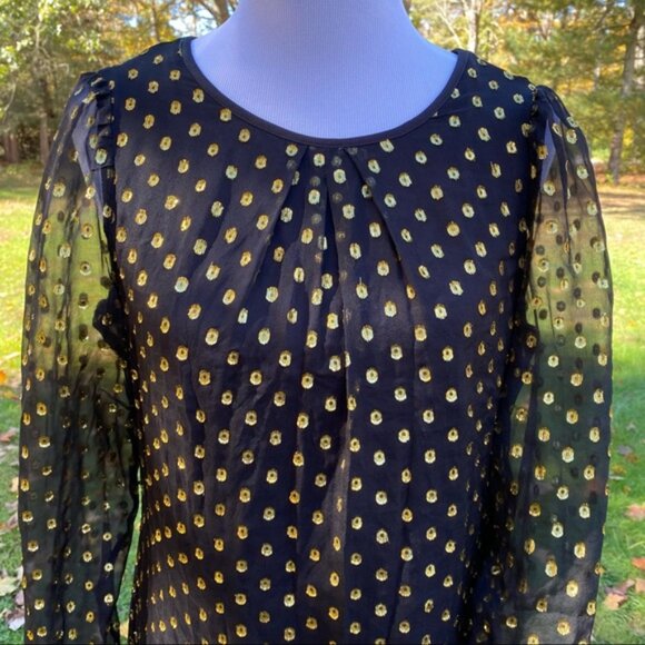 HUNTER DIXON ANTHROPOLOGIE DRESS MINI SHIFT BLACK GOLD METALLIC SILK SIZE 8 - Picture 2 of 11
